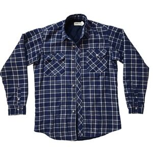 VTG St. John's Bay Plaid‎ Flannel Quilted Lined Shirt Jacket L/S Mens Size M